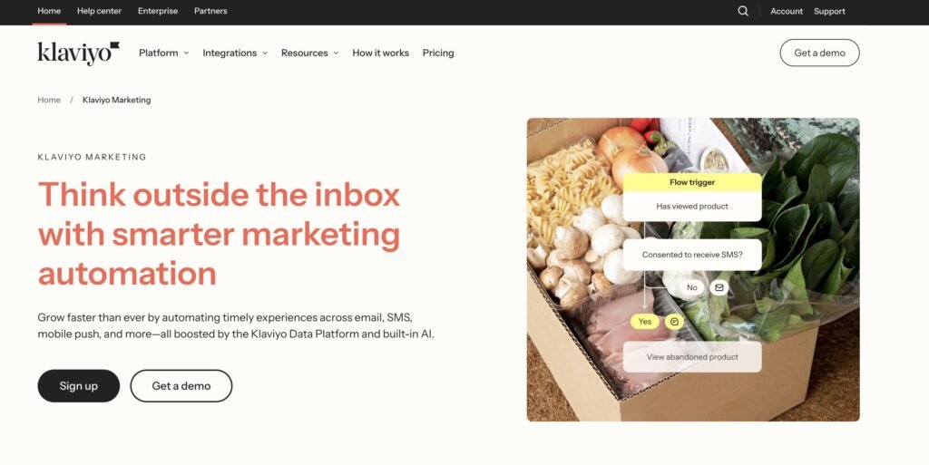 Die Startseite der Klaviyo Website