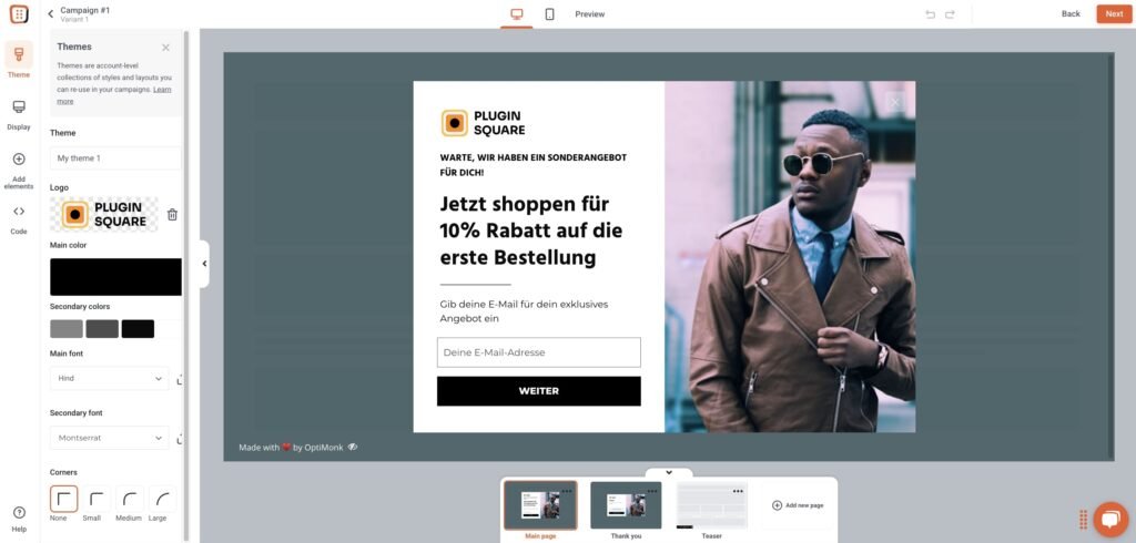 Der Popup Designer mit zahlreichen Möglichkeiten von Optimonk