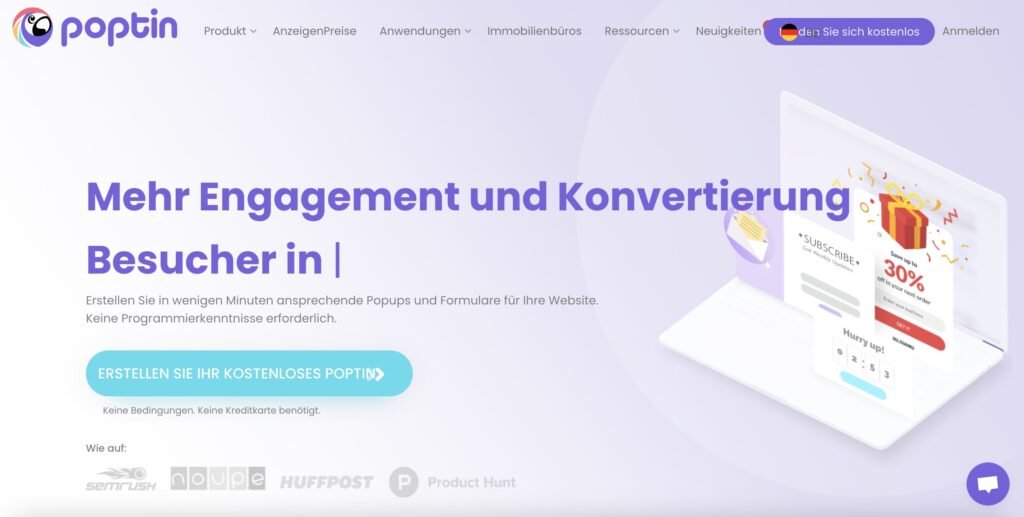Die Landingpage von Poptin
