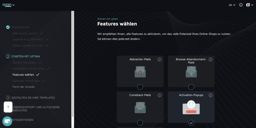 Die verschiedene Features von uptain auf einen Blick