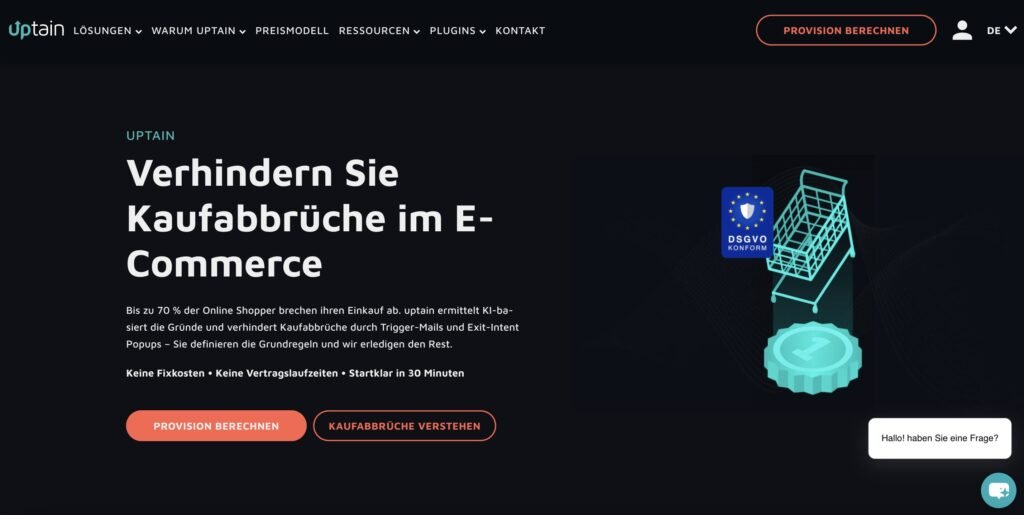 Die Startseite von der uptain Website