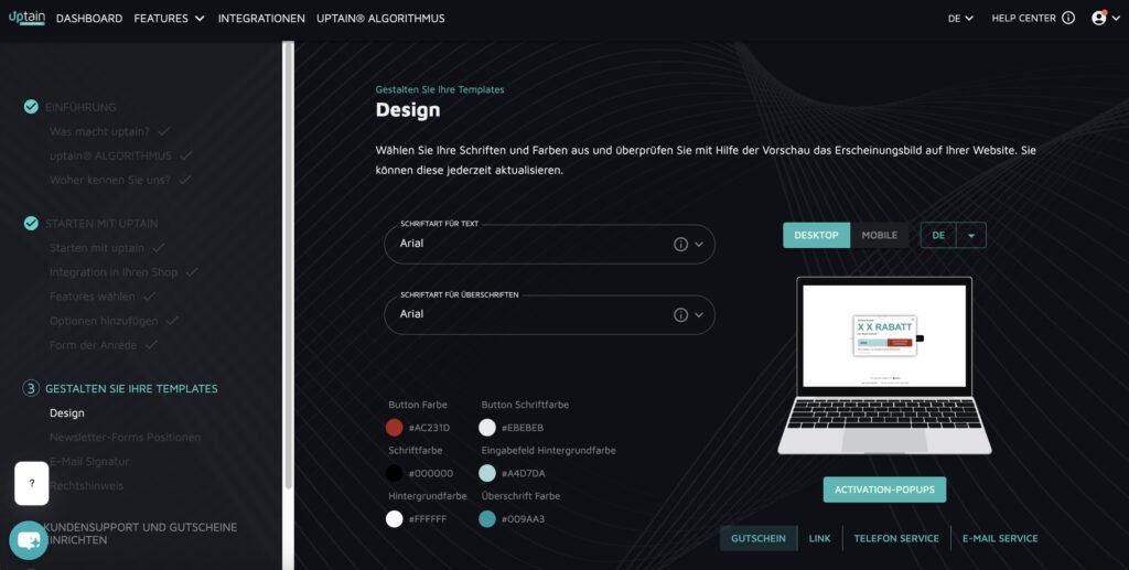 Der Popup-Editor von uptain