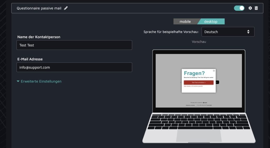 Service Popup example of uptain