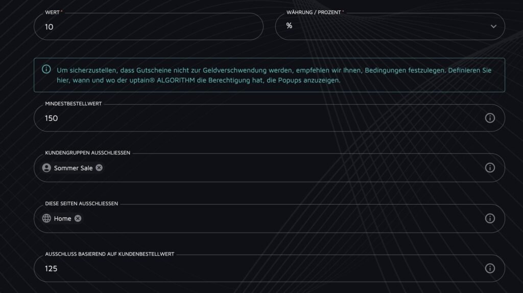 Die Targeting Einstellung von uptain