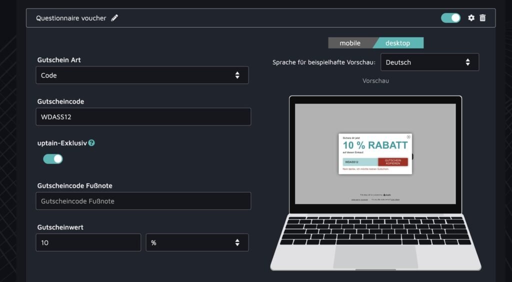 Der Popup Editor von uptain