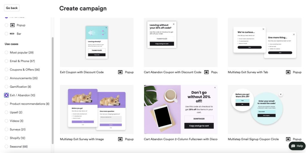 Einige Popup Beispiele von Wisepops